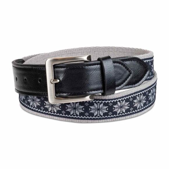 Club Room Black Faux Leather Holiday Snowflake Cheer Belt - Picture 1 of 7